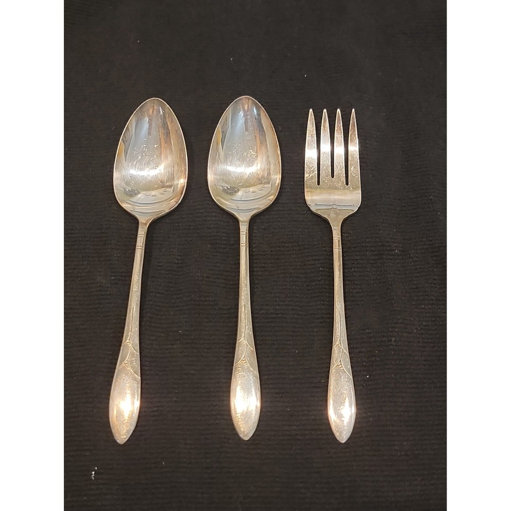 Oneida Community Silverplate Lady Hamilton 2 Serving Spoons, Serving Fork 8 1/2"